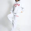 Discount Kaiia Bow Embroidered Ribbed Waistband Wide Leg Joggers Light Grey Marl & Red Sculpt & Leisure | Kaiia The Label