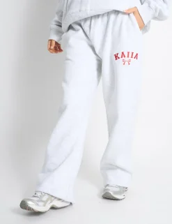 Discount Kaiia Bow Embroidered Ribbed Waistband Wide Leg Joggers Light Grey Marl & Red Sculpt & Leisure | Kaiia The Label
