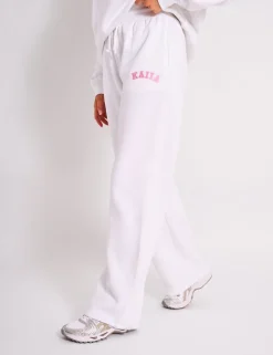 Discount Kaiia Bow Embroidered Ribbed Waistband Wide Leg Joggers White & Pink Sculpt & Leisure | Kaiia The Label