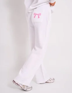 Discount Kaiia Bow Embroidered Ribbed Waistband Wide Leg Joggers White & Pink Sculpt & Leisure | Kaiia The Label