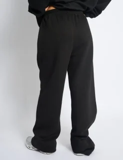 Shop Kaiia Bow Embroidered Ribbed Waistband Wide Leg Joggers Black & Silver Sculpt & Leisure | Kaiia The Label