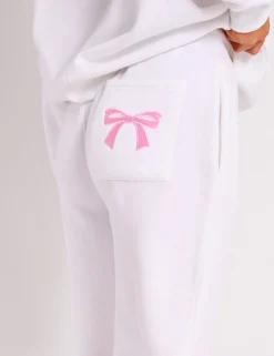 Discount Kaiia Bow Embroidered Ribbed Waistband Wide Leg Joggers White & Pink Sculpt & Leisure | Kaiia The Label