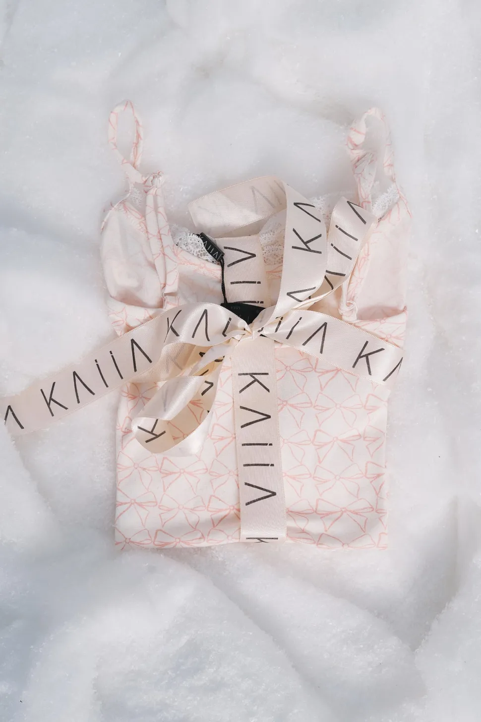 Fashion Kaiia Bow Print Lace Cami Top & Shorts Pj Set Cream & Pink Sculpt & Leisure | Kaiia The Label