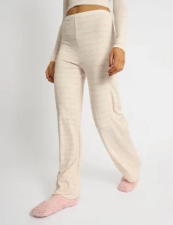 Best Kaiia Bow Print Lace Wrap Top & Trouser Pj Set Cream & Pink Sculpt & Leisure | Kaiia The Label