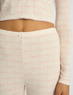 Best Kaiia Bow Print Lace Wrap Top & Trouser Pj Set Cream & Pink Sculpt & Leisure | Kaiia The Label