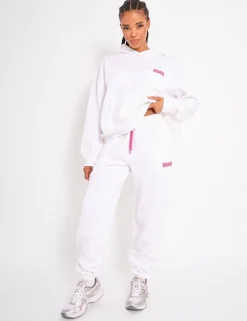 Discount Kaiia Bubble Logo Cuffed Joggers White & Hot Pink Sculpt & Leisure | Kaiia The Label