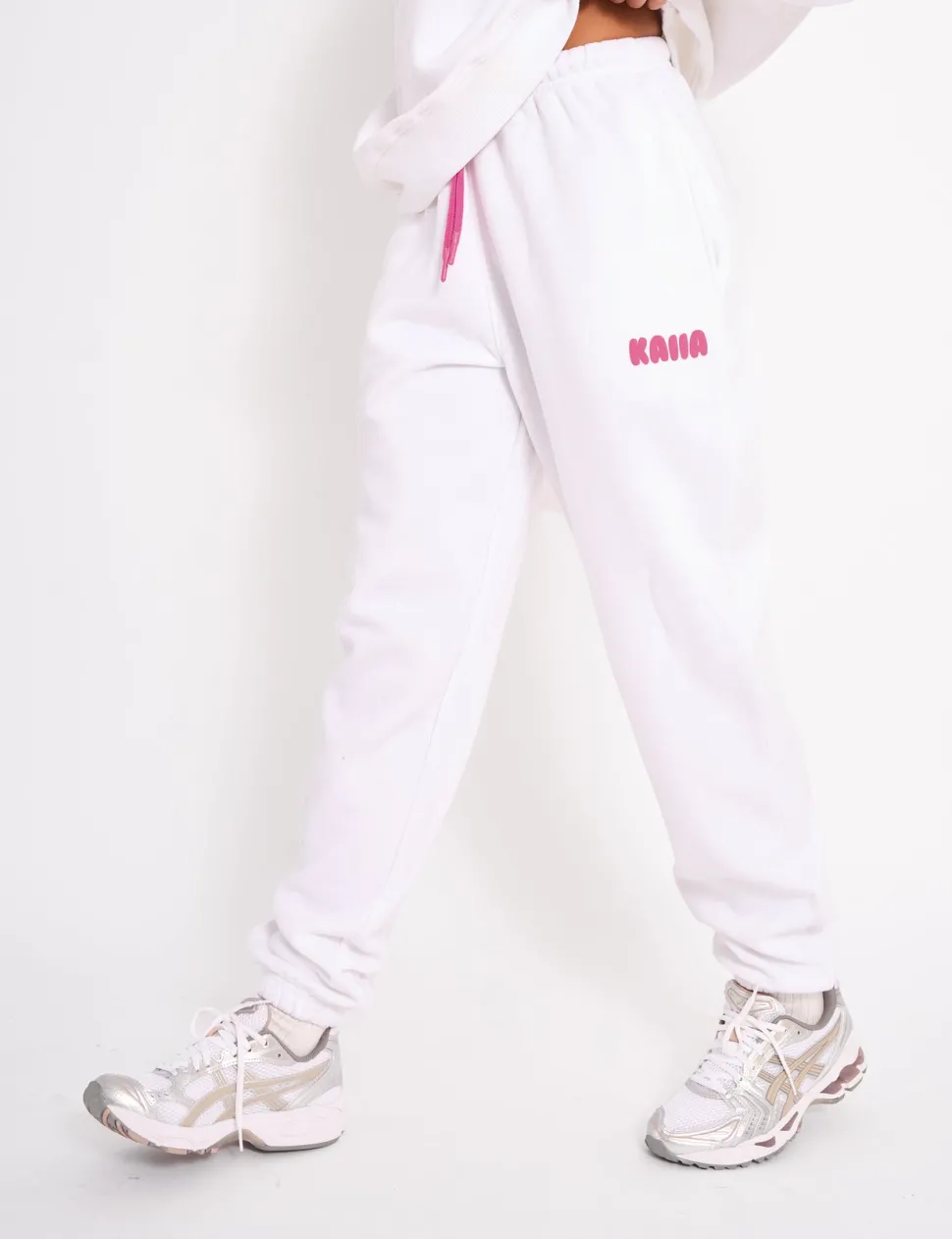 Discount Kaiia Bubble Logo Cuffed Joggers White & Hot Pink Sculpt & Leisure | Kaiia The Label