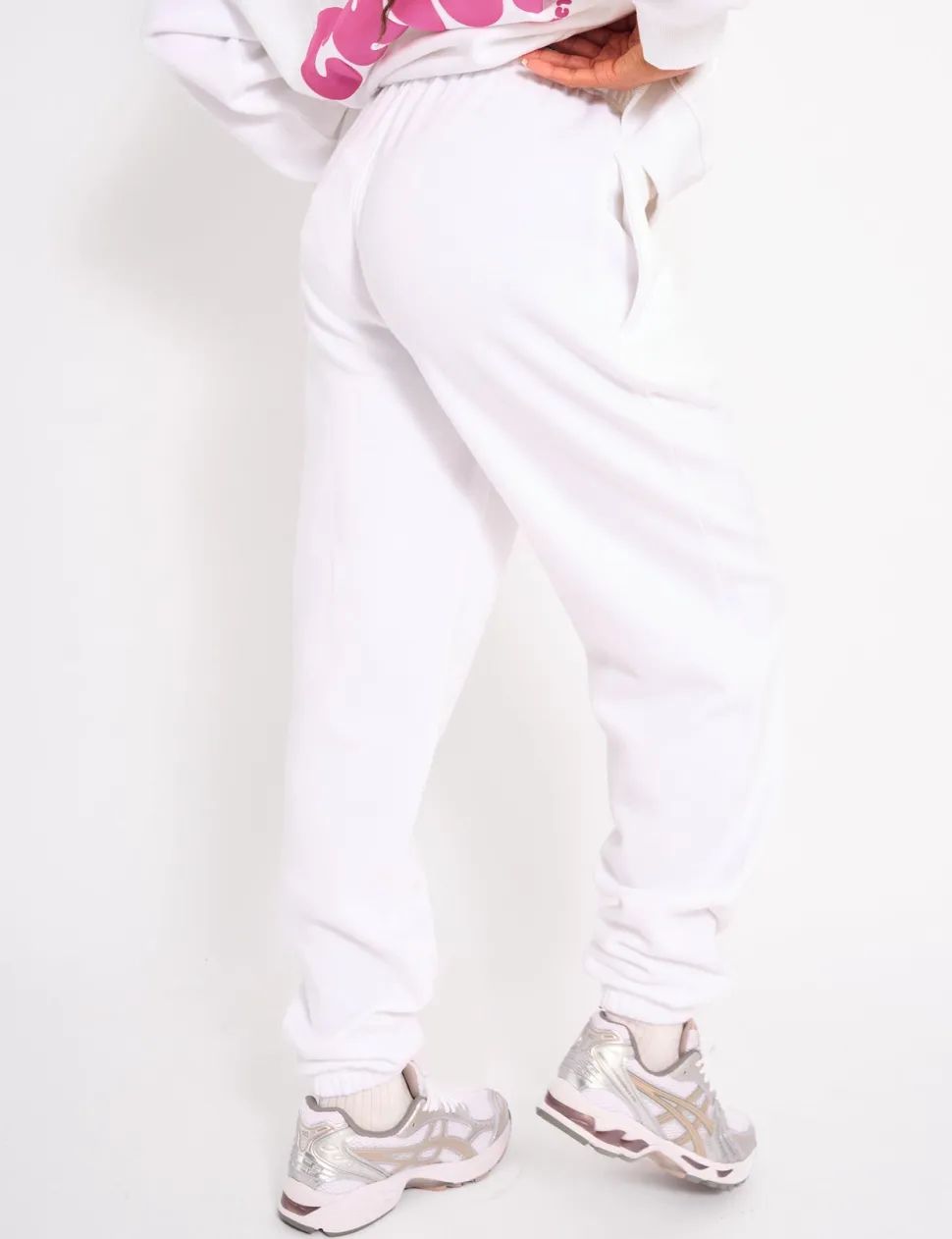 Discount Kaiia Bubble Logo Cuffed Joggers White & Hot Pink Sculpt & Leisure | Kaiia The Label
