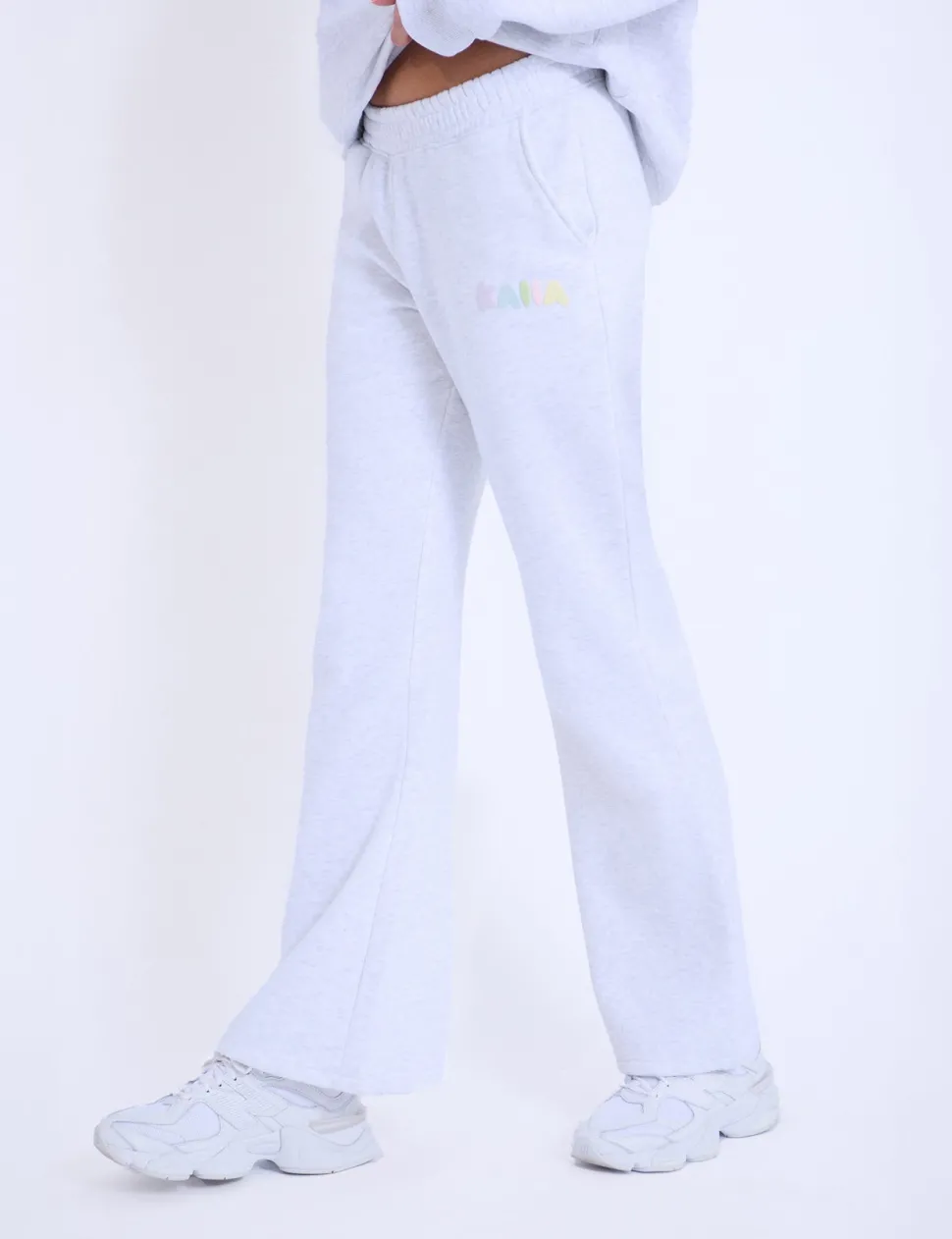 Best Sale Kaiia Bubble Logo Wide Leg Sweat Pants Light Grey Marl & Rainbow Sculpt & Leisure | Kaiia The Label