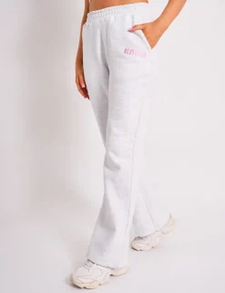 Shop Kaiia Bubble Logo Wide Leg Joggers Grey Marl & Pink Sculpt & Leisure | Kaiia The Label