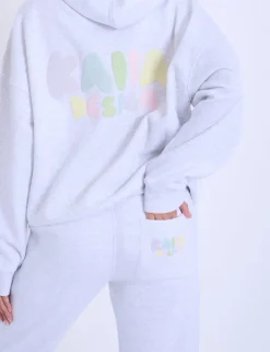 Best Sale Kaiia Bubble Logo Wide Leg Sweat Pants Light Grey Marl & Rainbow Sculpt & Leisure | Kaiia The Label