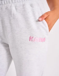 Shop Kaiia Bubble Logo Wide Leg Joggers Grey Marl & Pink Sculpt & Leisure | Kaiia The Label