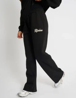 Best Sale Kaiia Bubble Script Bow Detail Wide Leg Joggers Black & Cream Sculpt & Leisure | Kaiia The Label