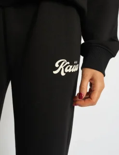 Best Sale Kaiia Bubble Script Bow Detail Wide Leg Joggers Black & Cream Sculpt & Leisure | Kaiia The Label