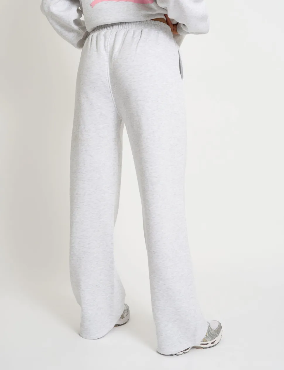 Clearance Kaiia Bubble Script Bow Detail Wide Leg Joggers Grey Marl & Pink Sculpt & Leisure | Kaiia The Label