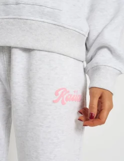 Clearance Kaiia Bubble Script Bow Detail Wide Leg Joggers Grey Marl & Pink Sculpt & Leisure | Kaiia The Label