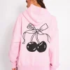 Fashion Kaiia Cherry Bow Graphic Oversized Hoodie Baby Pink & Black Sculpt & Leisure | Kaiia The Label