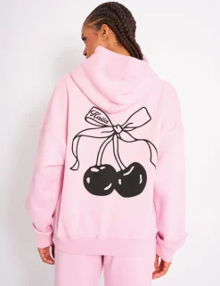 Fashion Kaiia Cherry Bow Graphic Oversized Hoodie Baby Pink & Black Sculpt & Leisure | Kaiia The Label