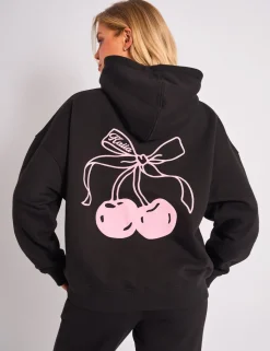 Cheap Kaiia Cherry Bow Graphic Oversized Hoodie Black & Pink Sculpt & Leisure | Kaiia The Label