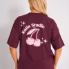 Flash Sale Kaiia Cherry Graphic Oversized T-shirt Plum & Pink Sculpt & Leisure | Kaiia The Label