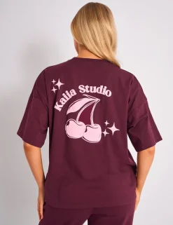 Flash Sale Kaiia Cherry Graphic Oversized T-shirt Plum & Pink Sculpt & Leisure | Kaiia The Label