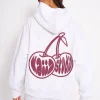 Outlet Kaiia Cherry Graphic Oversized Hoodie Light Grey Marl & Plum Sweatshirt & Hoodies | Hoodies & Sweatshirts