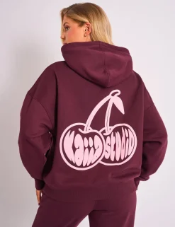 Outlet Kaiia Cherry Graphic Oversized Hoodie Plum & Pink Sculpt & Leisure | Kaiia The Label