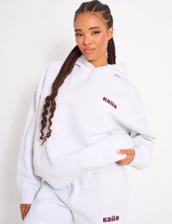 Outlet Kaiia Cherry Graphic Oversized Hoodie Light Grey Marl & Plum Sweatshirt & Hoodies | Hoodies & Sweatshirts