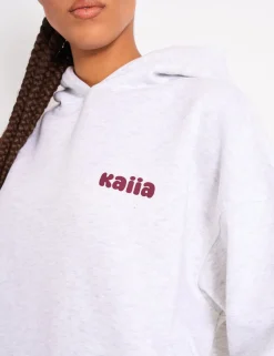 Outlet Kaiia Cherry Graphic Oversized Hoodie Light Grey Marl & Plum Sweatshirt & Hoodies | Hoodies & Sweatshirts