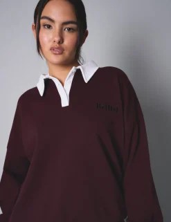 Sale Kaiia Contrast Collar Oversized Rugby Sweatshirt Tracksuits | Tracksuits