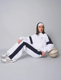 Cheap Kaiia Contrast Panel Wide Leg Sweat Pants White With Navy Sculpt & Leisure | Kaiia The Label
