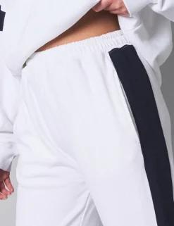 Cheap Kaiia Contrast Panel Wide Leg Sweat Pants White With Navy Sculpt & Leisure | Kaiia The Label