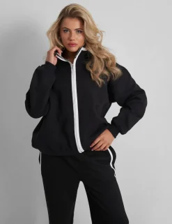 Hot Kaiia Contrast Piping Zip Up Sweatshirt White Sculpt & Leisure | Kaiia The Label