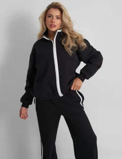 Hot Kaiia Contrast Piping Zip Up Sweatshirt White Sculpt & Leisure | Kaiia The Label