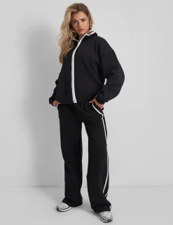 Hot Kaiia Contrast Piping Zip Up Sweatshirt White Sculpt & Leisure | Kaiia The Label