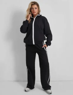 Hot Kaiia Contrast Piping Zip Up Sweatshirt White Sculpt & Leisure | Kaiia The Label