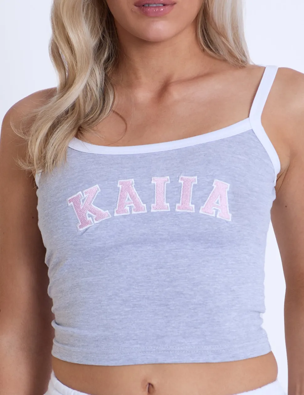 Discount Kaiia Contrast Trim Cami Vest Top Grey Marl & Pink Back In Stock | Sculpt & Leisure