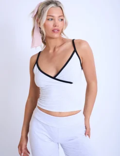 Discount Kaiia Contrast Trim Wrap Top Light Grey Marl & Black Sculpt & Leisure | Kaiia The Label