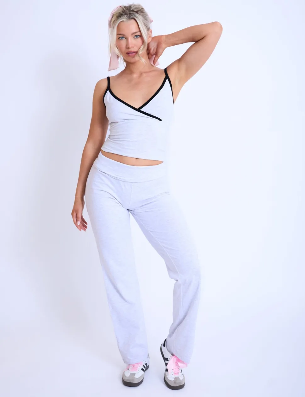 Discount Kaiia Contrast Trim Wrap Top Light Grey Marl & Black Sculpt & Leisure | Kaiia The Label
