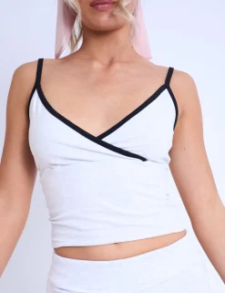 Discount Kaiia Contrast Trim Wrap Top Light Grey Marl & Black Sculpt & Leisure | Kaiia The Label