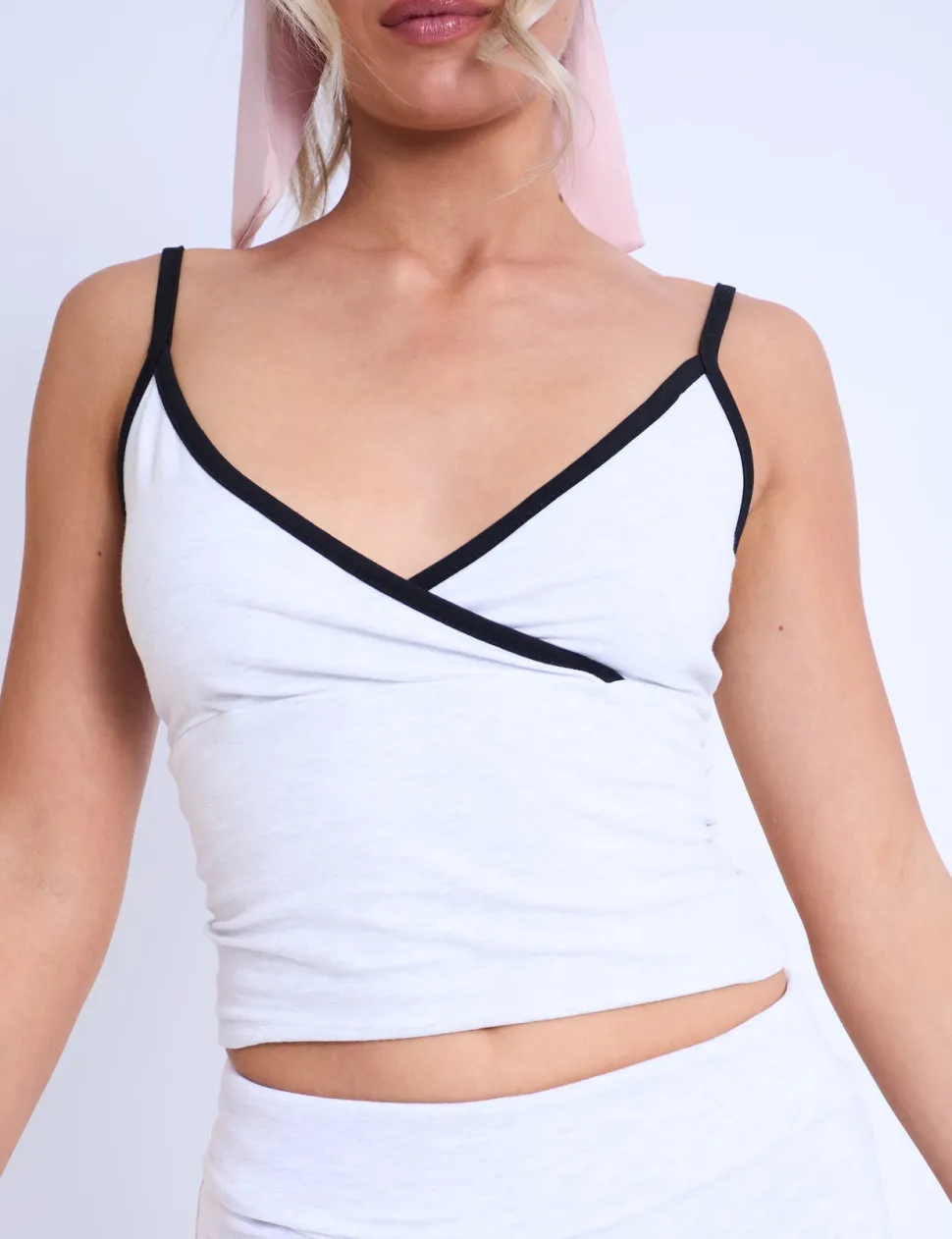 Discount Kaiia Contrast Trim Wrap Top Light Grey Marl & Black Sculpt & Leisure | Kaiia The Label