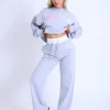 Hot Kaiia Contrast Waistband Wide Leg Sweat Pants Grey Marl & Pink Sculpt & Leisure | Kaiia The Label