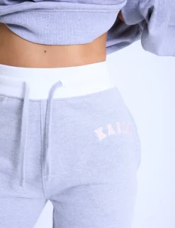 Hot Kaiia Contrast Waistband Wide Leg Sweat Pants Grey Marl & Pink Sculpt & Leisure | Kaiia The Label
