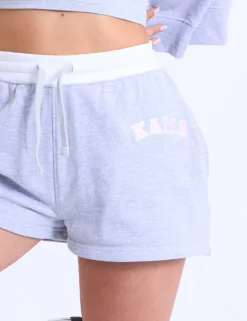 Cheap Kaiia Contrast Waistband Sweat Shorts Grey Marl & Pink Sculpt & Leisure | Kaiia The Label