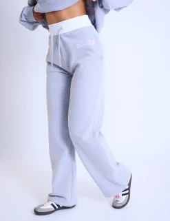 Hot Kaiia Contrast Waistband Wide Leg Sweat Pants Grey Marl & Pink Sculpt & Leisure | Kaiia The Label