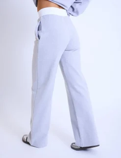 Hot Kaiia Contrast Waistband Wide Leg Sweat Pants Grey Marl & Pink Sculpt & Leisure | Kaiia The Label