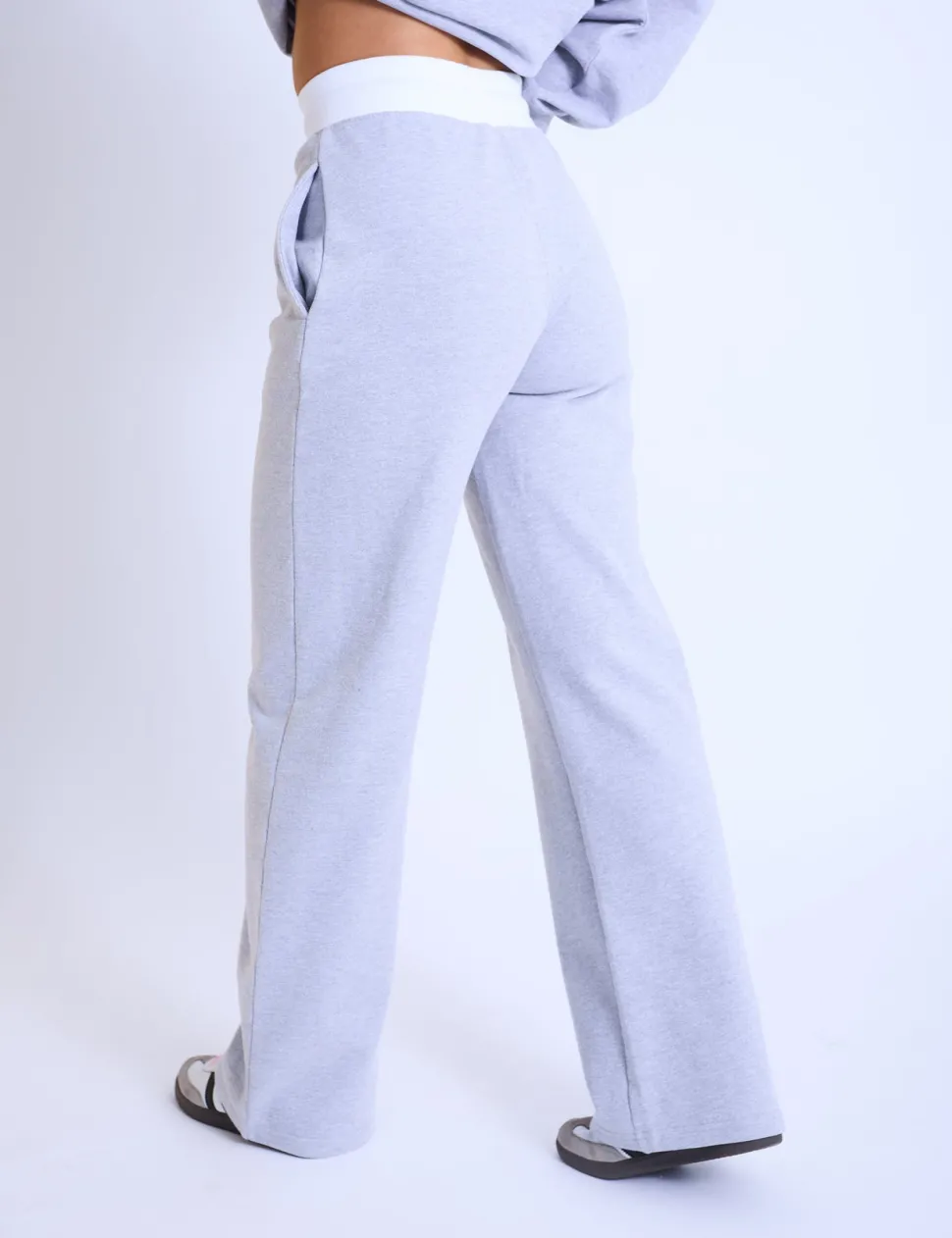 Hot Kaiia Contrast Waistband Wide Leg Sweat Pants Grey Marl & Pink Sculpt & Leisure | Kaiia The Label