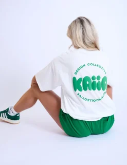 Best Sale Kaiia Design Bubble Logo Oversized T-Shirt Off White & Green Back In Stock | Sculpt & Leisure