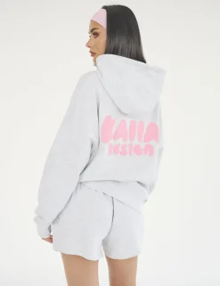 Store Kaiia Design Bubble Logo Oversized Hoodie Lt Grey Marl & Pink Sweatshirt & Hoodies | Hoodies & Sweatshirts