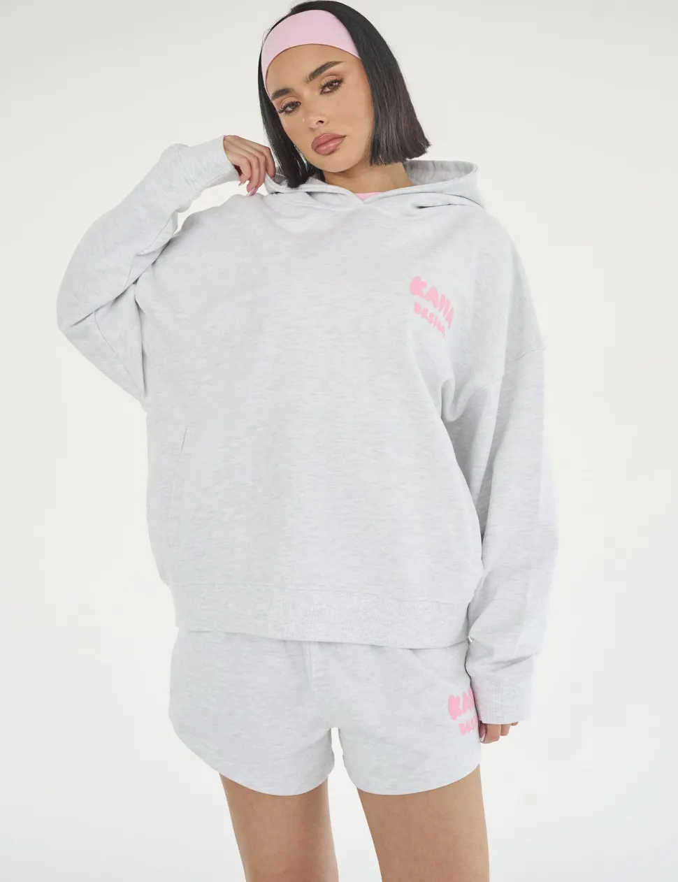 Store Kaiia Design Bubble Logo Oversized Hoodie Lt Grey Marl & Pink Sweatshirt & Hoodies | Hoodies & Sweatshirts
